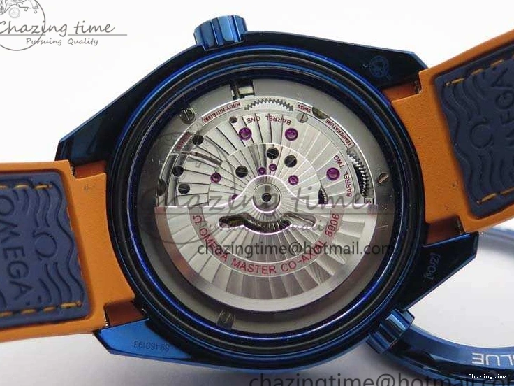 1219 Unique Planet Ocean 45mm GMT Blue DLC Black OMF Best Edition Blue Dial On Blue Gummy Strap A 8123